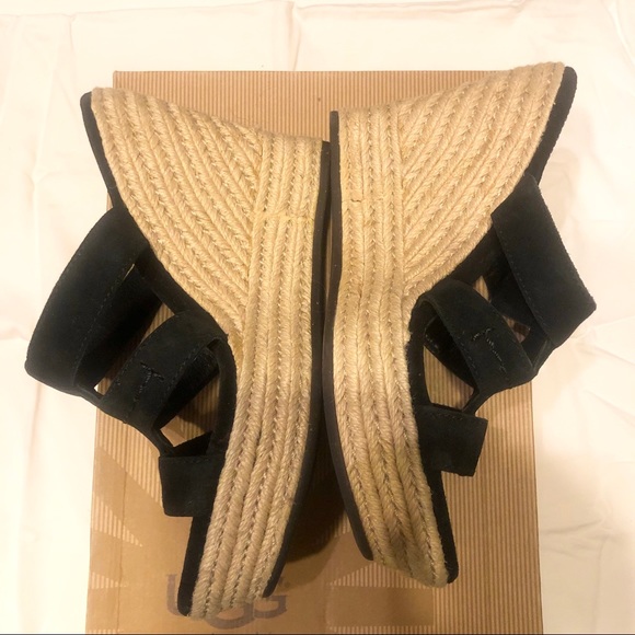 Ugg Tawnie Black Sandal 4.5" Heel Suede Sz 8 - Picture 2 of 12